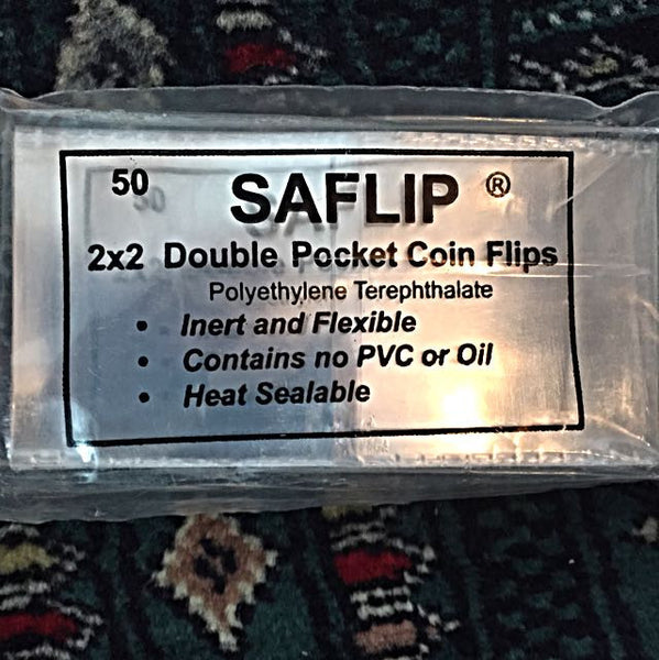 SAFLIP - 50 Pieces 2" X 2" Double Pocket Coin Flips, "Museum Use", USA Premium Grade - Emporium Antiquities